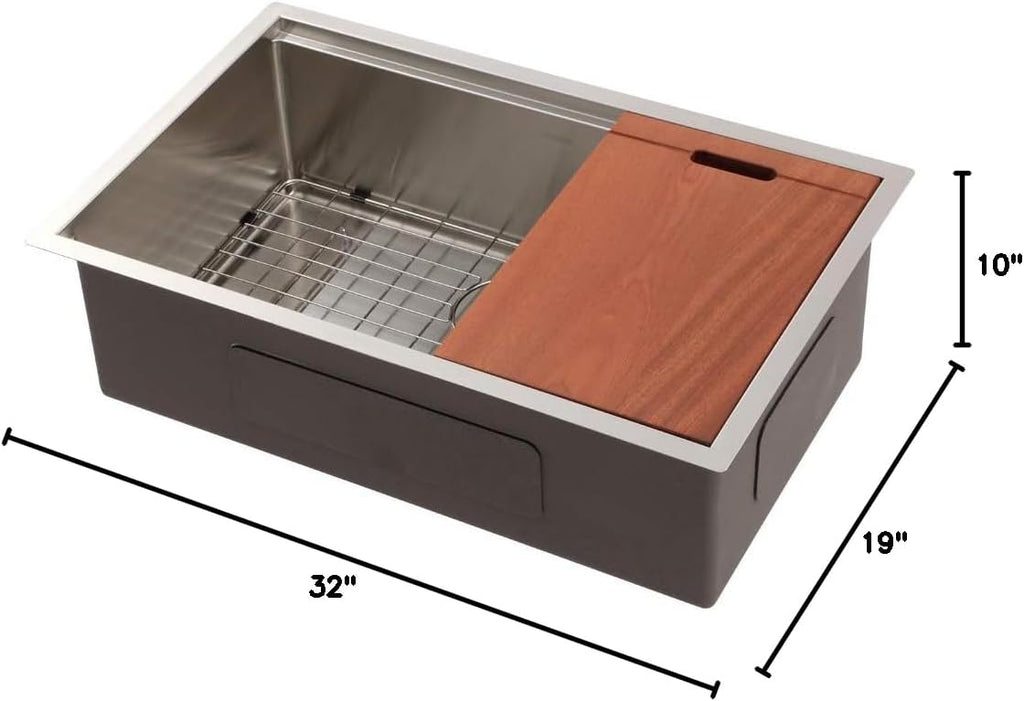 32 Inch Undermount Kitchen Sink - 32 x19 Kitchen Sink 16 Gauge Stainless Steel Deep Single Bowl Handmade Under