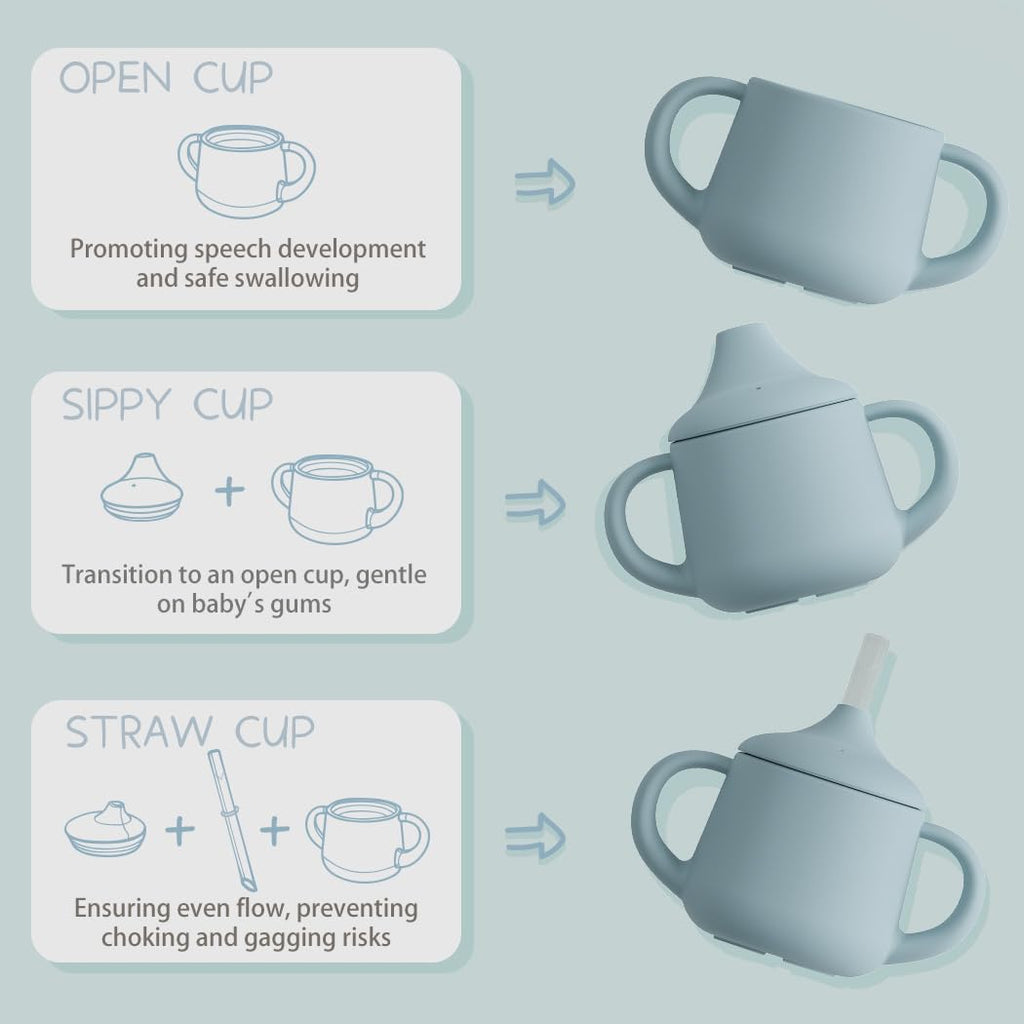 Silicone Baby Sippy Cups | 3 Stages Training Cup Straw Cup for Infants Toddlers and Kid | 4 oz 2Pack