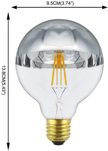 Half Chrome LED Filament Bulb G30 G95 6W LED Light Bulb, Silver Bowl Tipped, E26 Base, Warm White 2700K, 50W