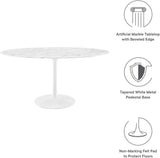 Lippa 60" Oval-Shaped Mid-Century Modern Dining Table with Artificial Marble Top and White Base