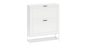 Shoe Cabinet with 2 Flip Drawers, Narrow Shoe Organizer with Wire Rack, Farmhouse Shoe Storage Cabinet, Closet