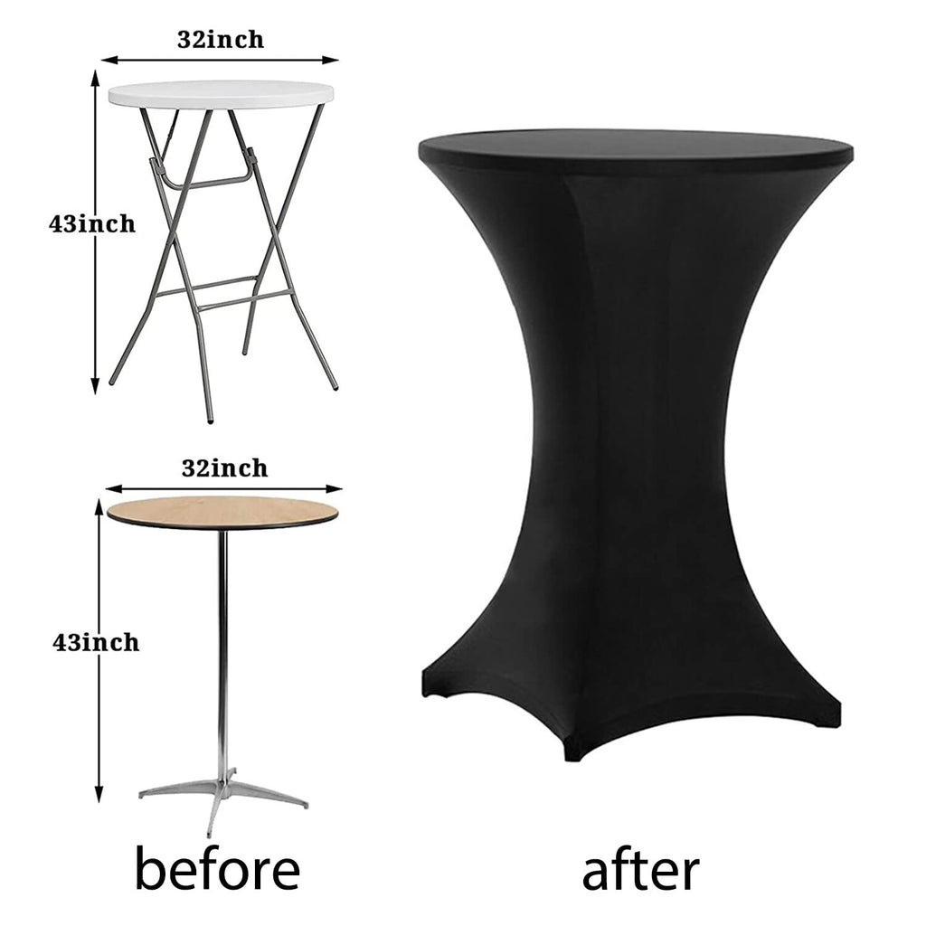Cocktail Table Covers Black, High Top Table Cloths 2 Pack 32x43 Inch