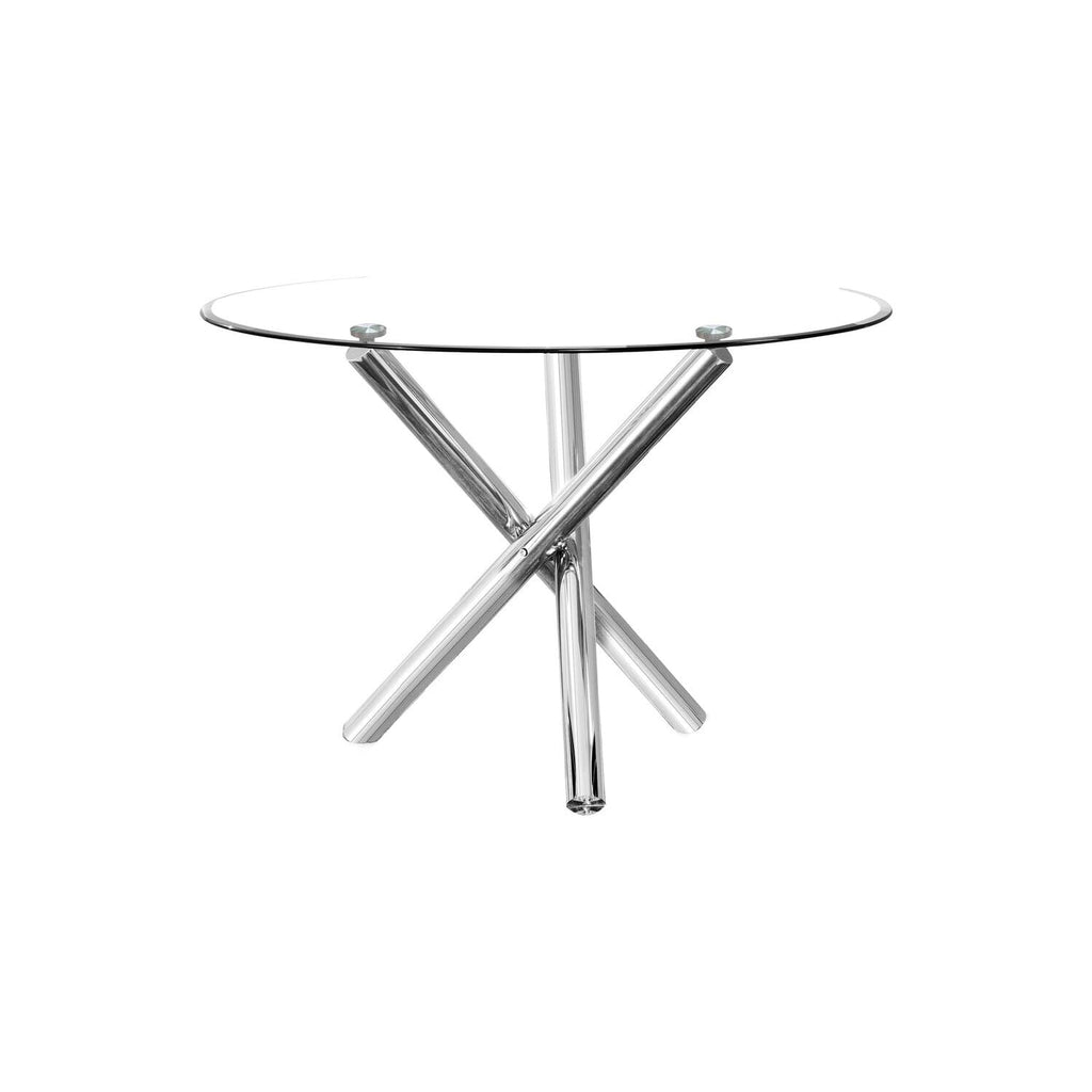 Trevi 5-Piece Round Glass Top Modern Dining Set with 4 Armless Faux Leather Chairs with Padded Cushions and Chrome