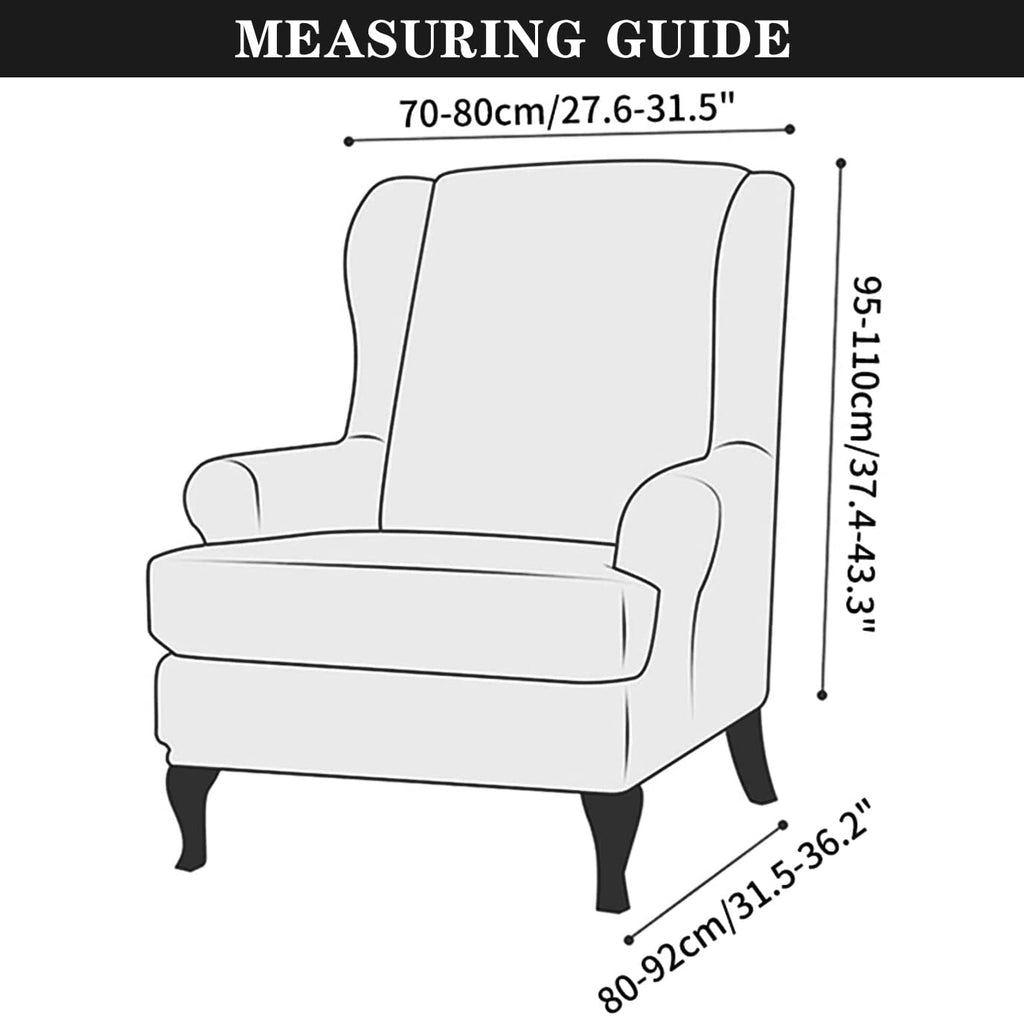 Wing Chair Slipcovers, 2 Piece Print Wingback Chair Cover Stretch Spandex Armchair Covers with Elastic Bottom Bedroom