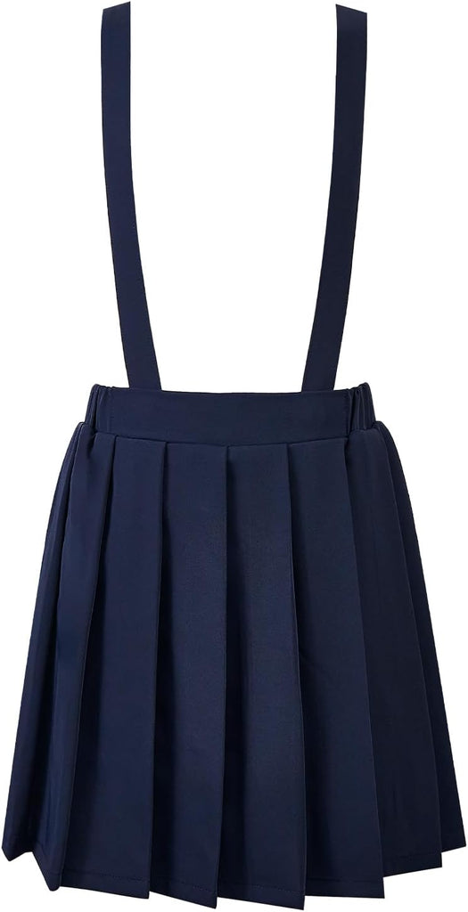 Girls Pleated Skirt Kids Suspender Uniform Skort Elastic Formal Overall Dress with Removable Straps