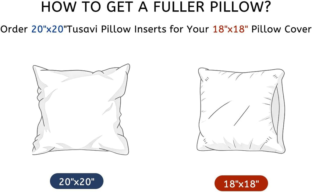 20"x20"Pillow Inserts with 100% Cotton Cover Decorative Square Throw 20 Pillows for Couch, Sofa and Bed - Set of 2