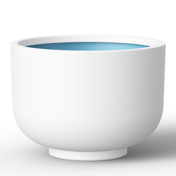 Accent Round Pedestal White Concrete Planter 17.7" Dia, Outdoor