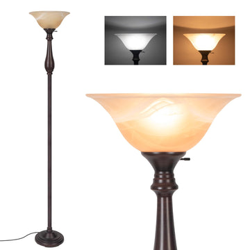 Torchiere Floor Lamp, Standing Lamp with Glass Shade, Iron Brushed Nickel Floor Lamps, Corner Lamps, Reading (Dark