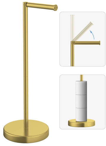 Brushed Gold Toilet Paper Holder Stand Free Standing Tissue Roll Holder