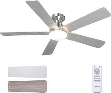 Ceiling Fans with Lights, 52 inch Low Profile Ceiling Fan with Light and Remote Control, Flush Mount, Reversible, 3CCT, Dimmable, Noiseless, Nickel Ceiling Fan for Bedroom, Indoor/Outdoor Use A103-B0CLNKVRZW