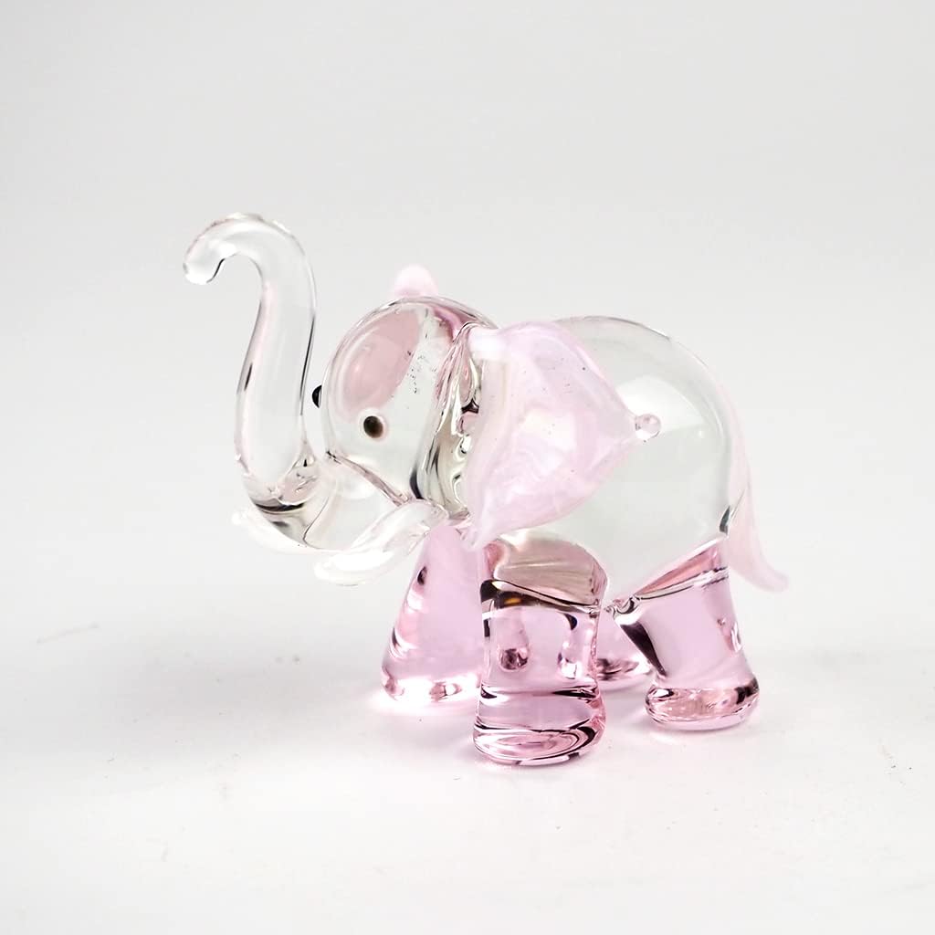 Lucky Elephant Figurines Pink Hand Blown Art Glass Collectible Animal Ornament Gift Decor, 1.5 x 2.5 x 1.8 inches