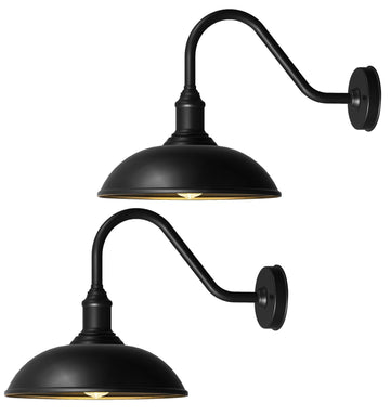 15" Black Outdoor Gooseneck Barn Lights, Farmhouse Fixtures, 2-Pack