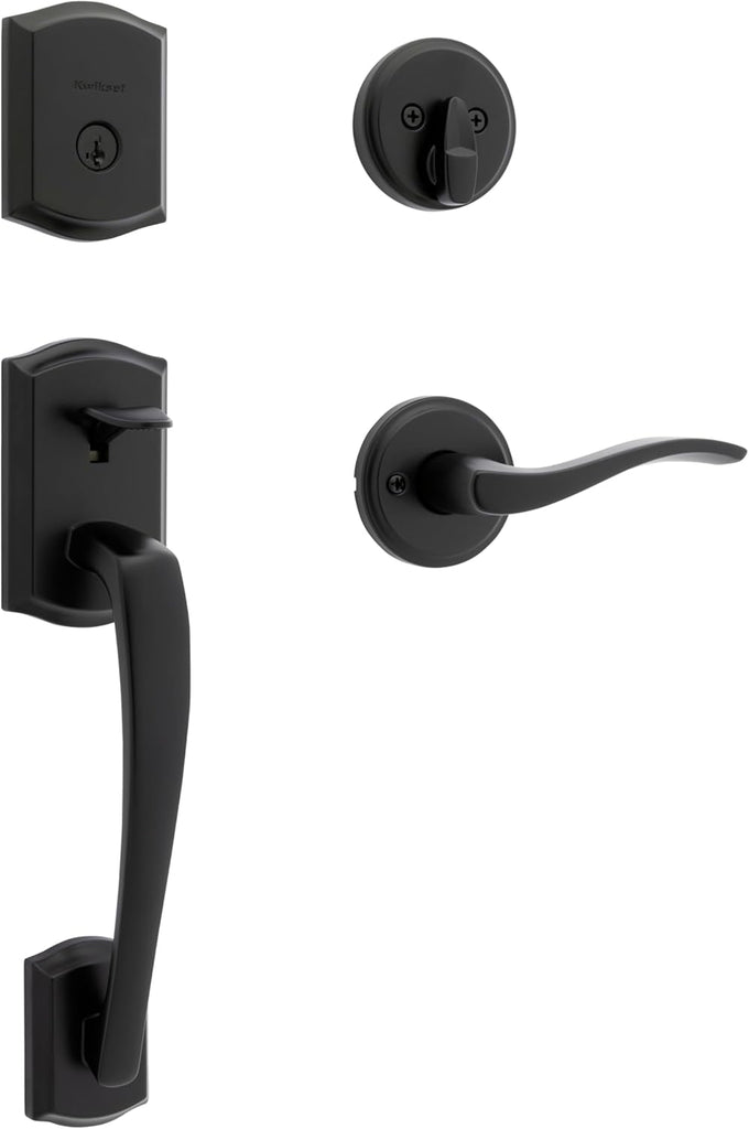 Prescott Front Door Lock Handle and Deadbolt Set, Entry Handleset Exterior with Sedona Reversible Lever, Matte Black - Door Handleset