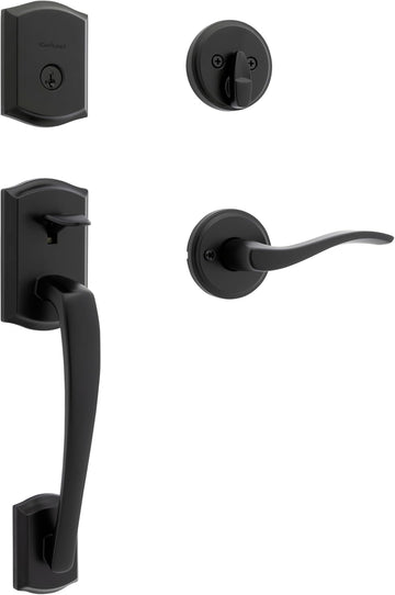 Prescott Front Door Lock Handle and Deadbolt Set, Entry Handleset Exterior with Sedona Reversible Lever, Matte Black - Door Handleset