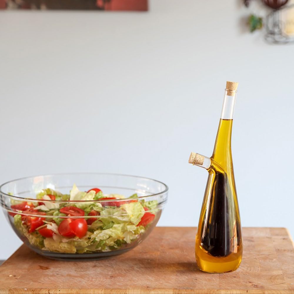 Oil and Vinegar Dispenser Set, 2 in 1 Olive Oil and Vinegar Cruet Dispenser Bottle with Cork Stoppers, Transparent