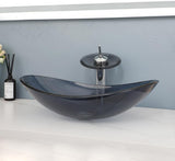 22" x 14" Oval Grey Vessel Sink Glass Sinks Bowl Above Counte, Bathroom Sink with Faucet and Drain Tempered Glass Sinks