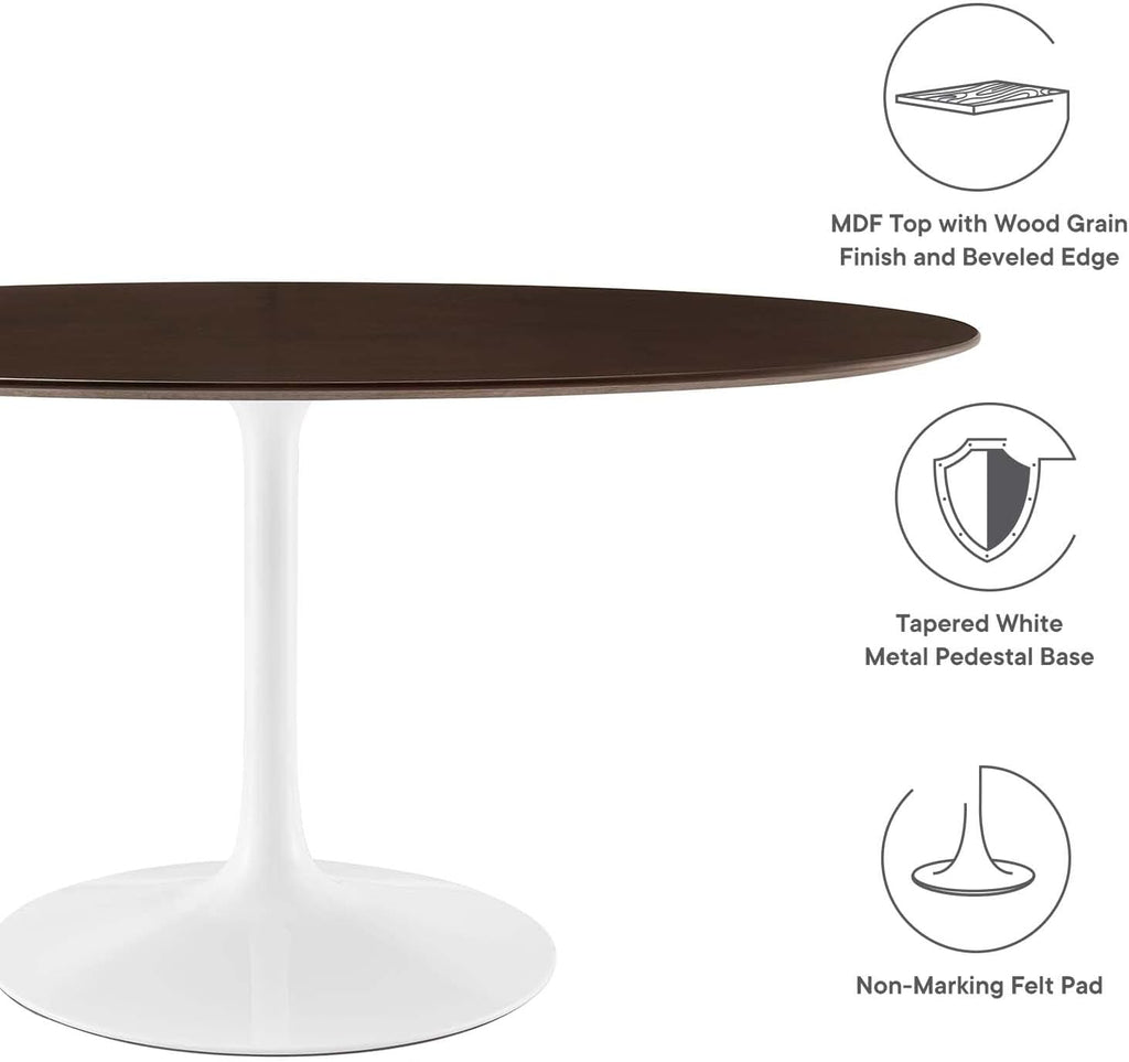 Inspired Tulip Style Oval Pedestal Dining Table — White Cherry Walnut, 60″ Oval
