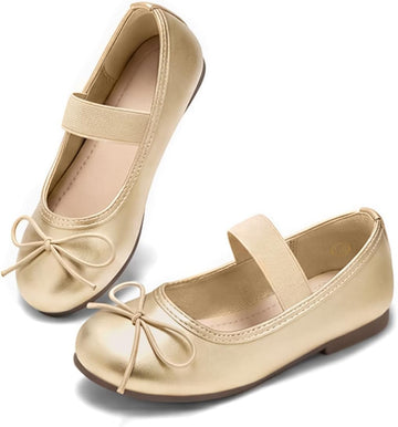 Girls Dress Shoes Bow Ballet Flats Elastic Strap Slip on Mary Jane Shoes Wedding Party Flats for Little/Big Kid