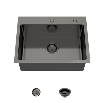 24 Inch Gunmetal Black Drop in - 24" x 18" T304 Stainless Steel Handmade Single Bowl Round Corner Topmount 9" Deep