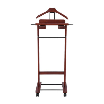 Wooden Freestanding Clothes Stand with Sturdy Base, Multi-functional Suit Valet Stand, Coat Rack with Top Drawer, Tie