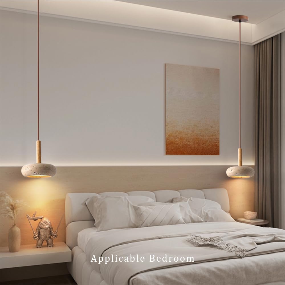 Natural Yellow Travertine Pendant Light, Wabi Sabi Pendant Light Fixture