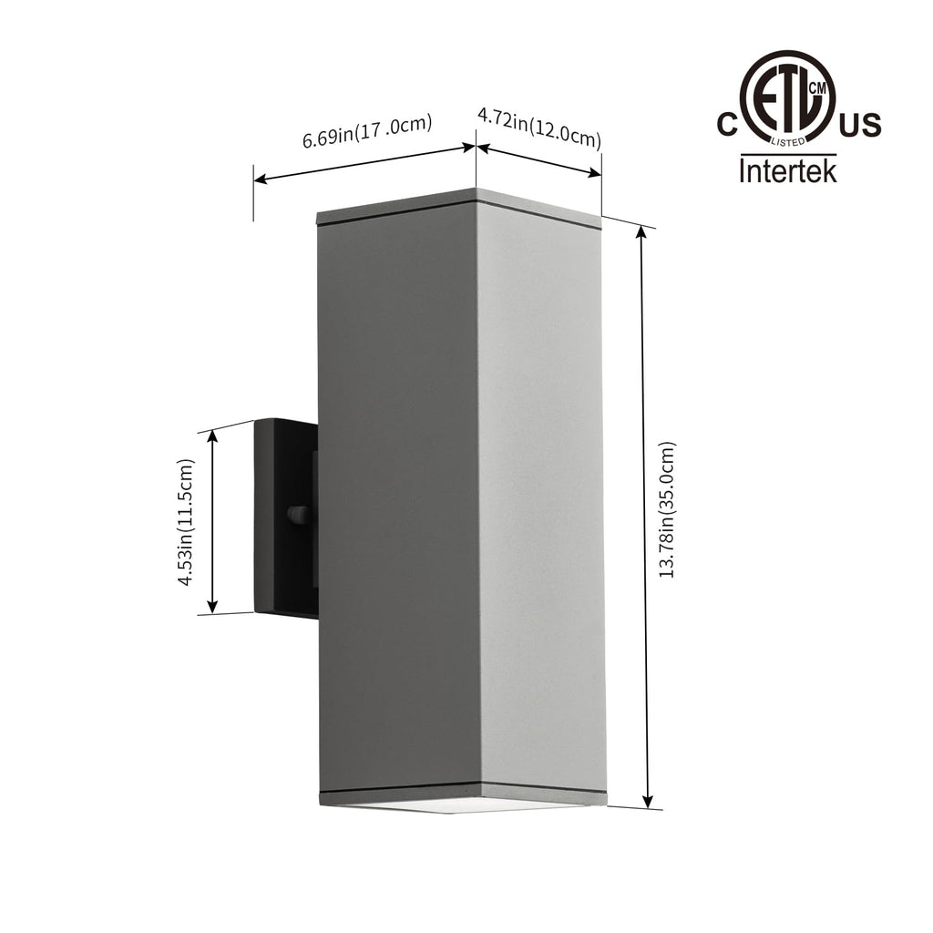 14" Modern Outdoor Porch Light in 2 Lights, Matte Gray, 2 Pack