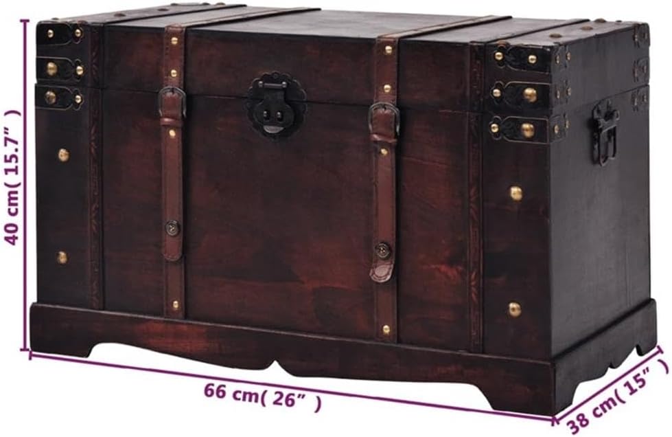 Large Rectangular Wood and Engineered Wood Chest, Antique Brown Finish, 25.98 x 14.96 x 15.7 in, Indoor Living Room
