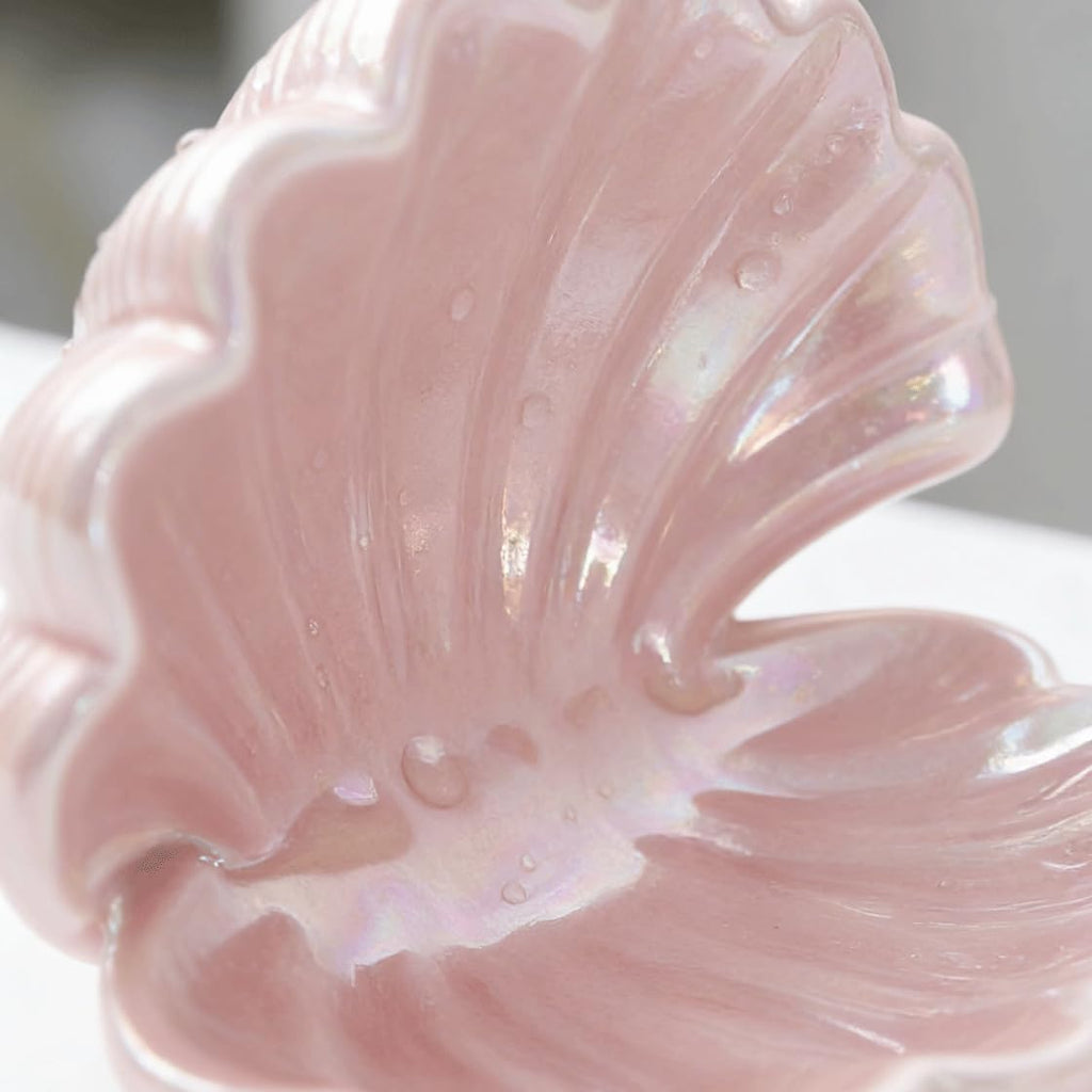 Ceramic Seashell Jewelry Tray Ring Dish - Pink Decorative Bowl for Vanity Dresser, Coastal Trinket Dish Holder