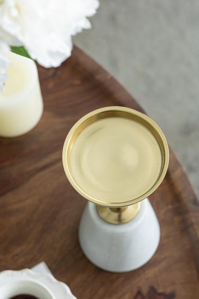 Luxury Set of 5 Marble and Gold Pillar Candle Holders - Elegant Modern Home Decor Accent