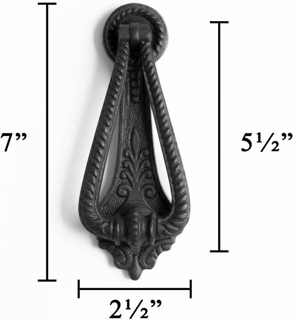 ᴹ Heavy Ornamental DesignDoor Knocker - Cast Iron Construction, RSF Finish, 7 Inch Long with Mounting Hardware