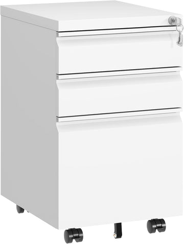 Small File Cabinet ,Metal Mobile Filing Cabinet | Fully Assembled,Under Desk,Rolling,Central Locking System,3