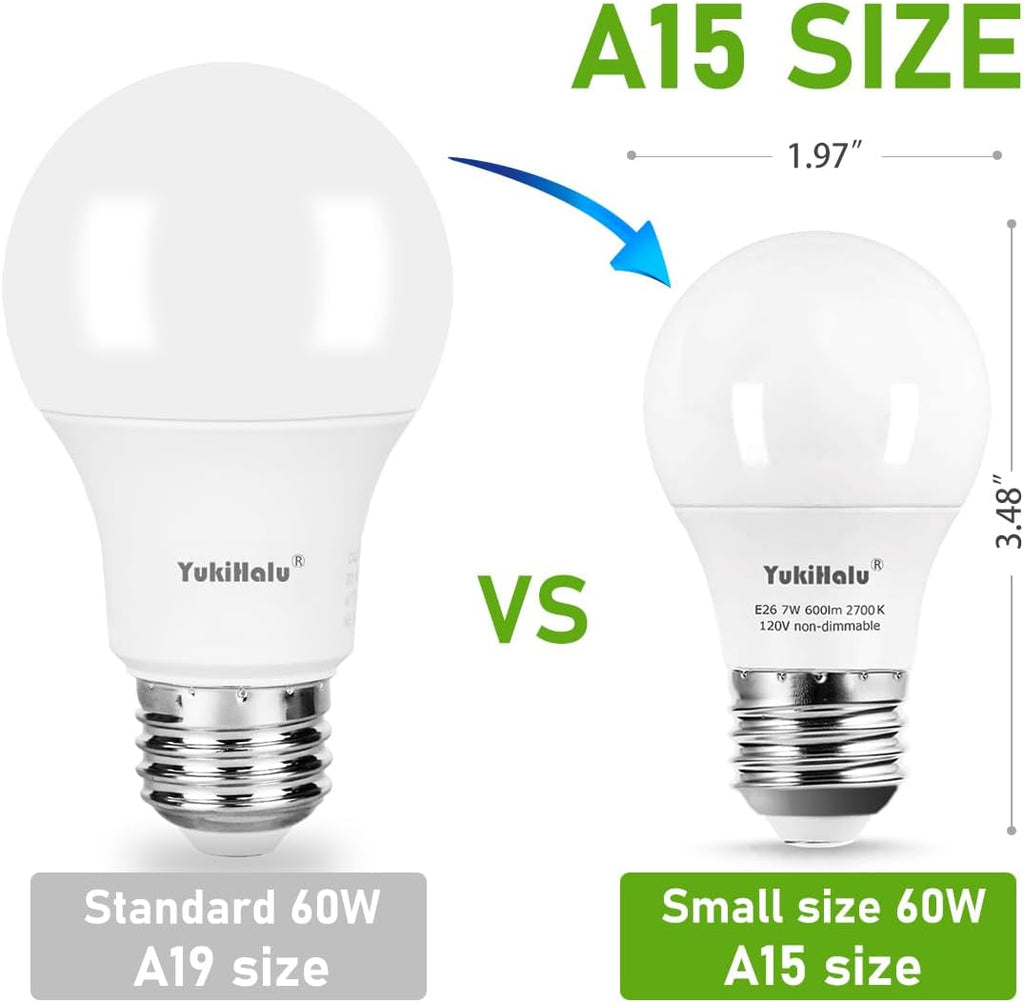 A15 LED Light Bulbs, 60W Equivalent, E26 Base, 2700K/3000K/4000K/5000K 7W 600 Lumens 120V, Non-Dimmable, Ceiling Fan