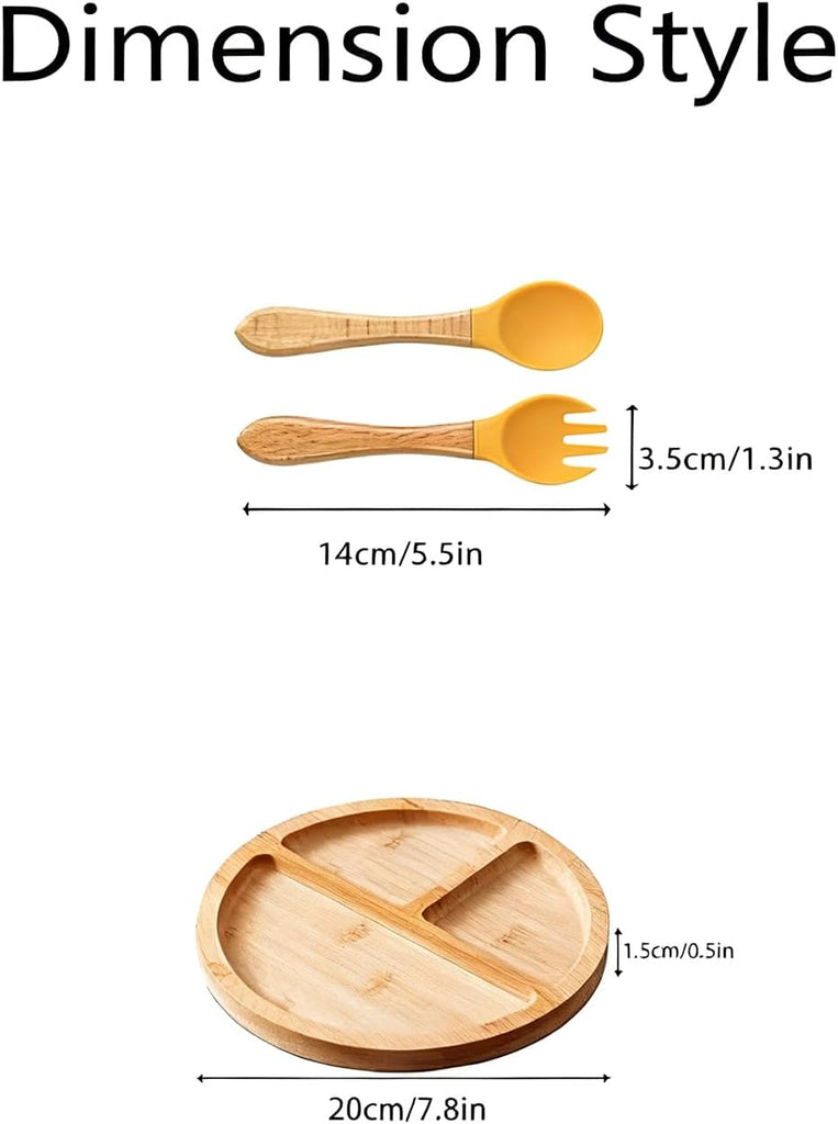 Personalized Natural Bamboo Baby Led Weaning Set with Divided Plate & Silicone Utensils | Non-Toxic Toddler Feeding