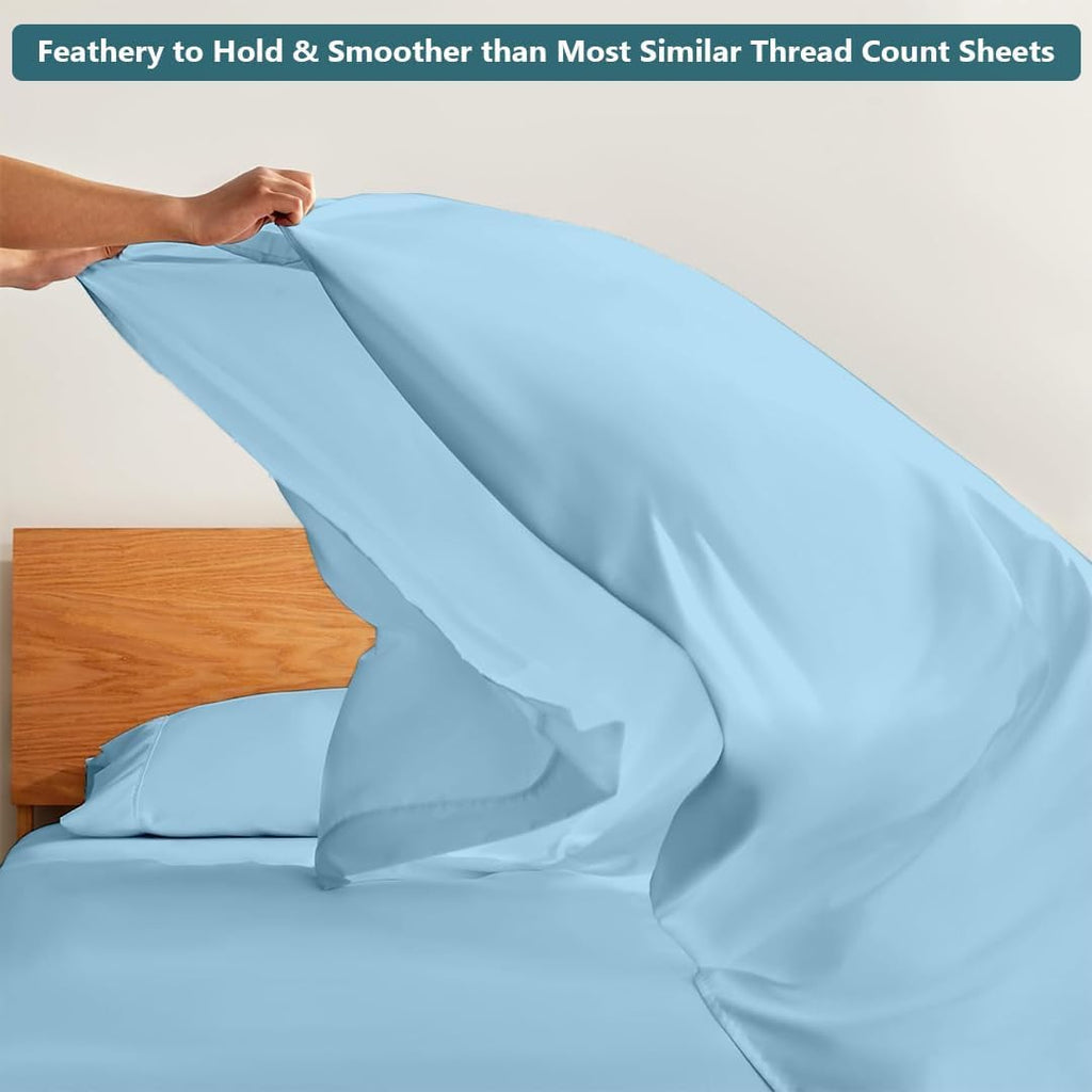 Full XL Size Bed Sheets Set - Luxury 338 Thread Count 100% Egyptian Cotton Sateen, Cooling Sheets, Deep Pockets with