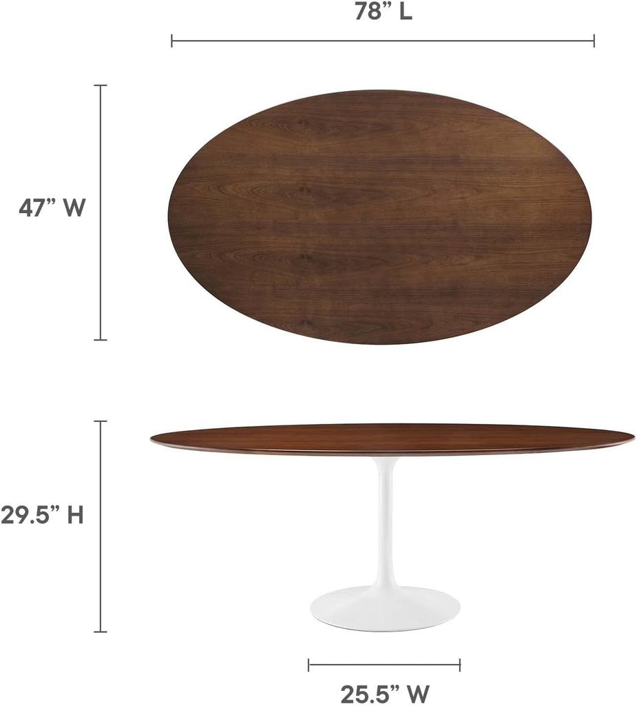 Inspired Tulip Style Oval Pedestal Dining Table — Walnut, 78″ Oval