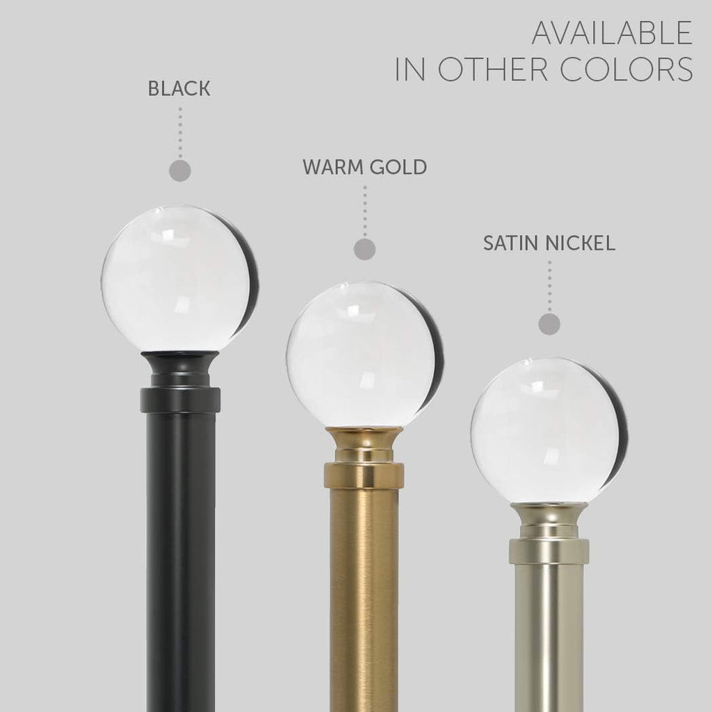 Drapery Treatment Window Curtain Rod - Acrylic Ball 1 inch Pole. 28 to 48 Inch. Warm Gold