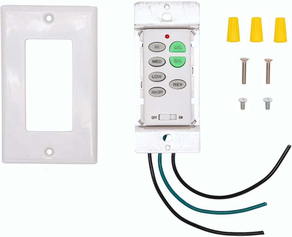 Universal Ceiling Fan Wall Control with Reverse - 3-Speed, Up/Down Light Dimming, Button Control