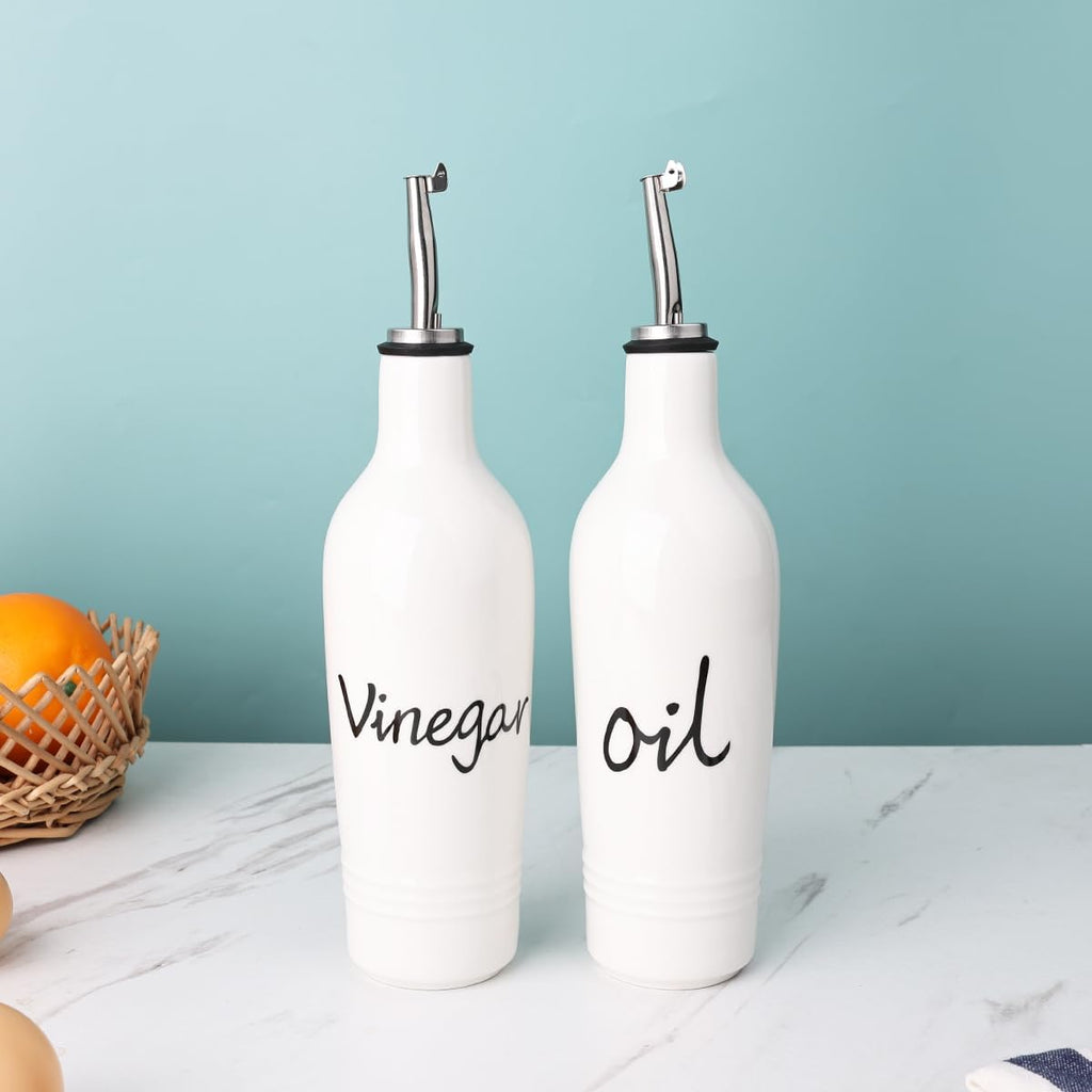 OZ Ceramic Oil and Vinegar Dispenser Bottle Set (White) - Set of 2