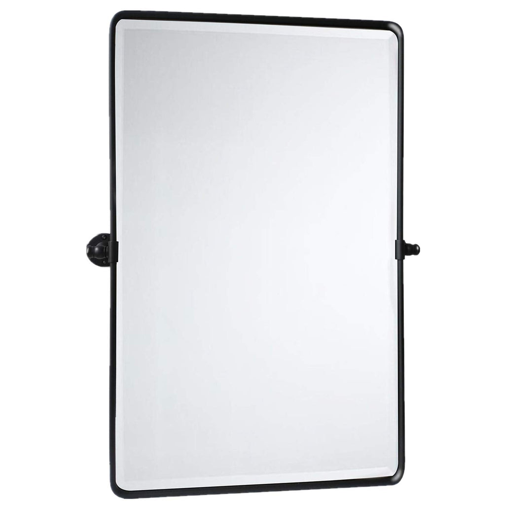 Matt Black Pivot Rectangle Bathroom Vanity Mirrror Farmhouse Tiltable Rounded Metal Framed Pivoting Bathroom Mirror