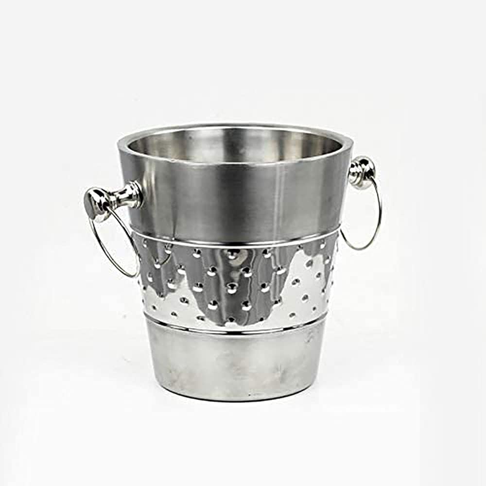 Indo-Persian Brushed Nickel Plated Majestic Wine & Ice Bucket with Steel Bucket Stand | Wine Chiller On Stand