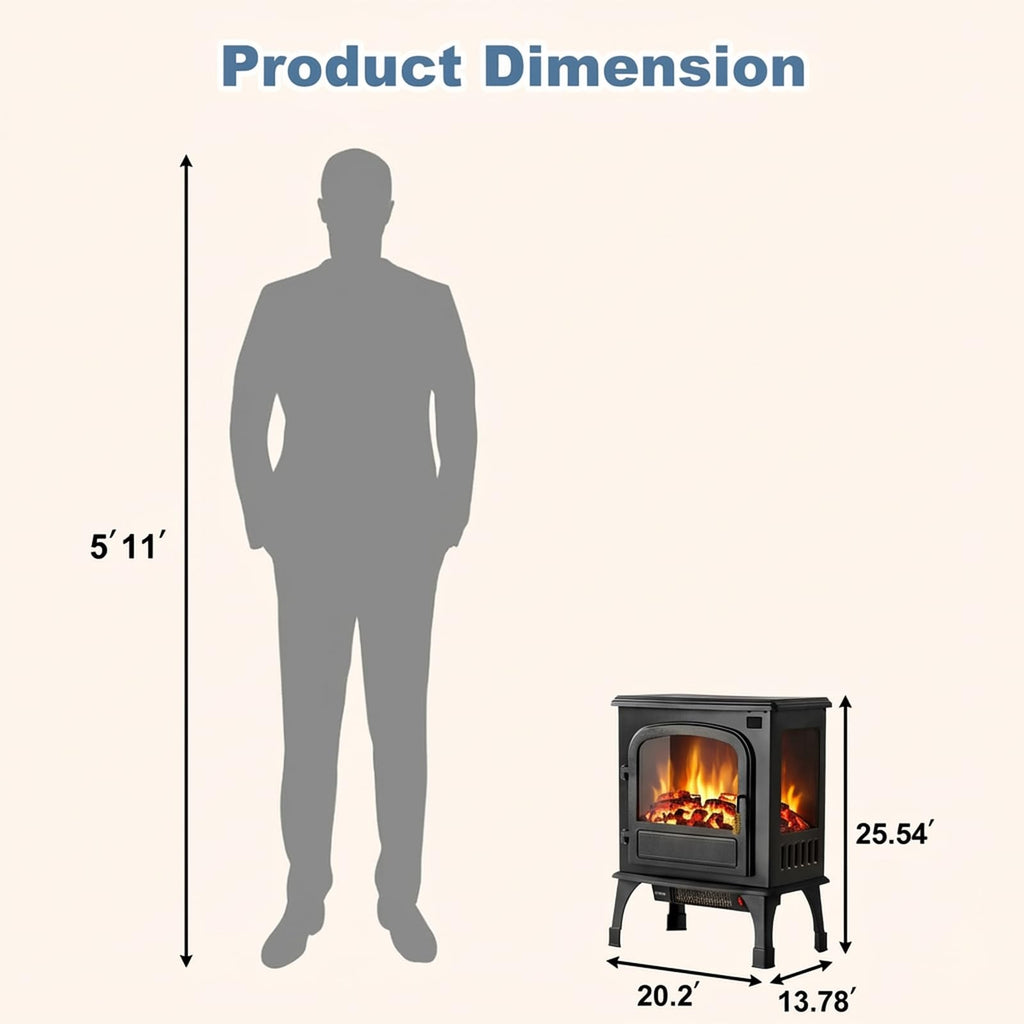 Electric Fireplace Heater, 26" Freestanding Electric Fireplace Stove with 3D Flame Effect & Remote Control, Stylish