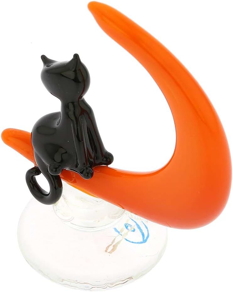 Cat On The Moon Statue 5" Italian Black Kitten Figurine Sculpture