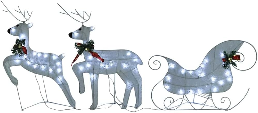 Lighted Reindeer & Sleigh Christmas Decoration with 140 LEDs for Outdoor Holiday Lawn Decoration, White - 522