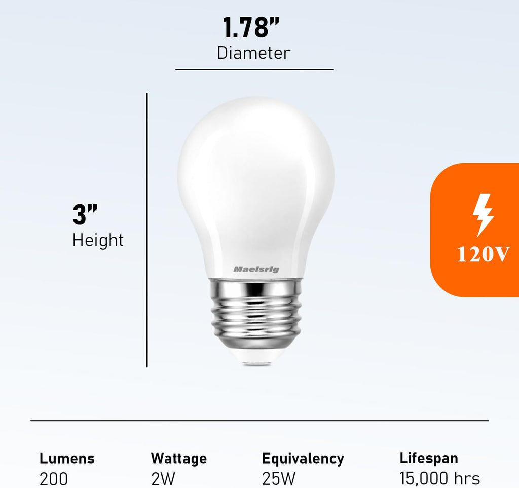 25 Watt Light Bulbs Soft White 2700K, Dimmable, 2W 200 Lumen LED Bulb, E26 Medium Base, 120V, A15 Frosted, Pack of 6