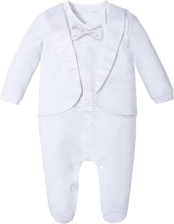 Baby Boy Tuxedo Gentleman Footie One-piece Romper with Bow Tie
