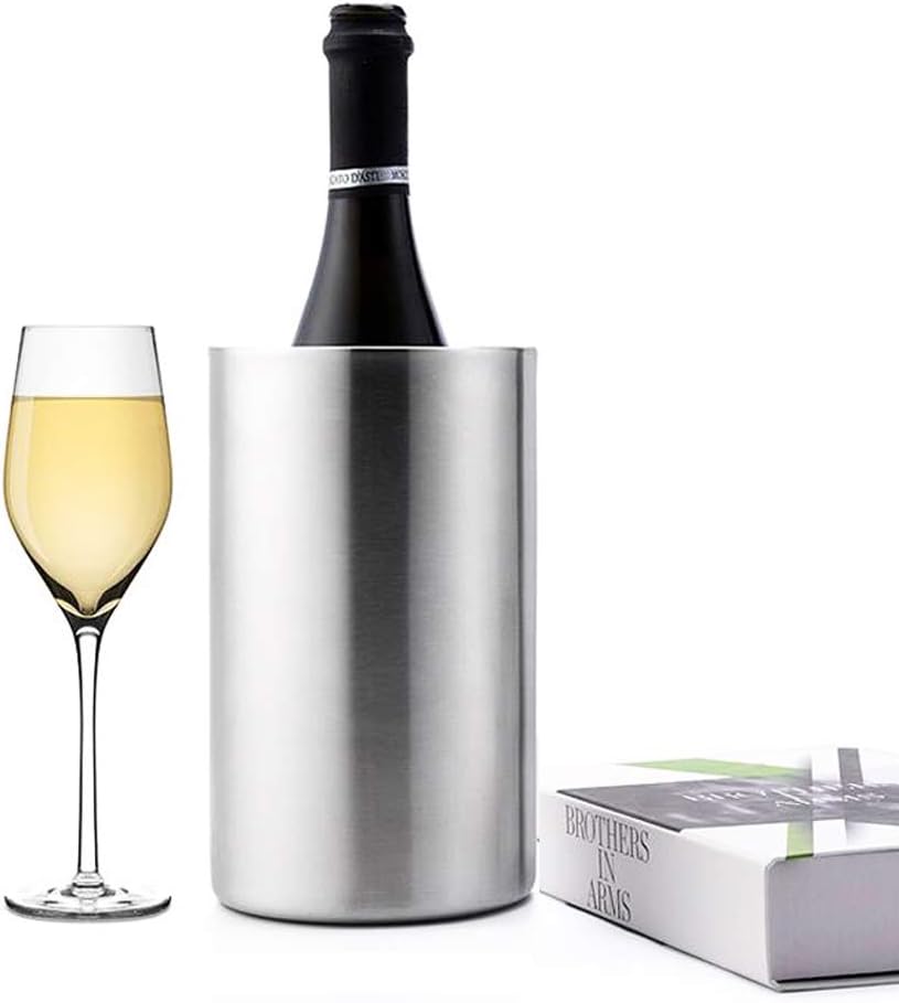 Wine Chiller Bucket, Stainless Steel Double Wall Wine Cooler Bucket, Keeps Cold for Hours Wine Bottle Cooler Chiller