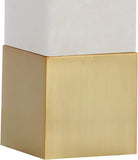 29" Brass Gold/White Metal and Marble Table Lamp, Contemporary Transitional Bedside Lamp, White Linen Rectangle Shade