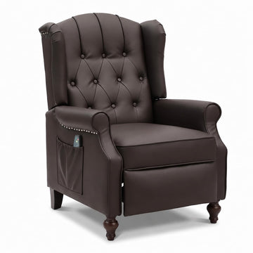 Wingback Recliner Chair, Massage & Heat, Faux Leather, Brown