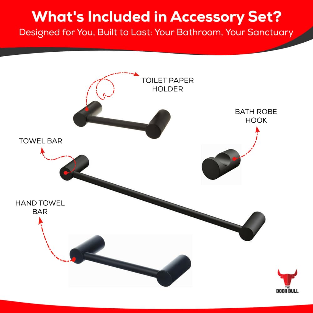Modern 4-Piece Bathroom Hardware Set - Matte Black