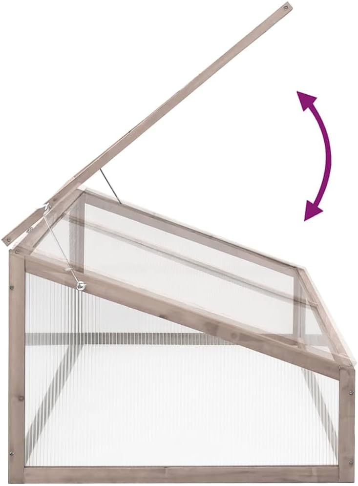 Wooden Greenhouse Garden Cold Frame, 43.3"x22.0"x15.4" Solid Fir Wood Plant Protector for Herbs and Flowers, Gray